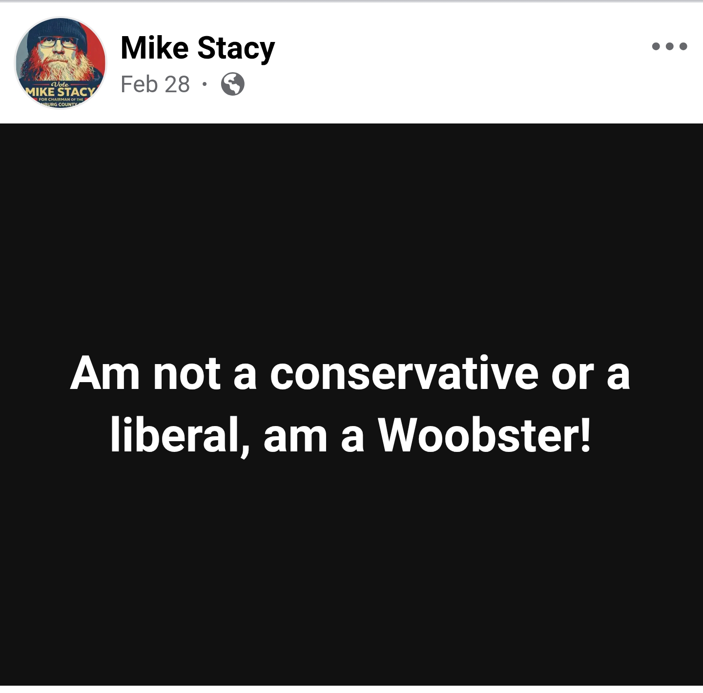 Mike Stacy admits he's not conservative